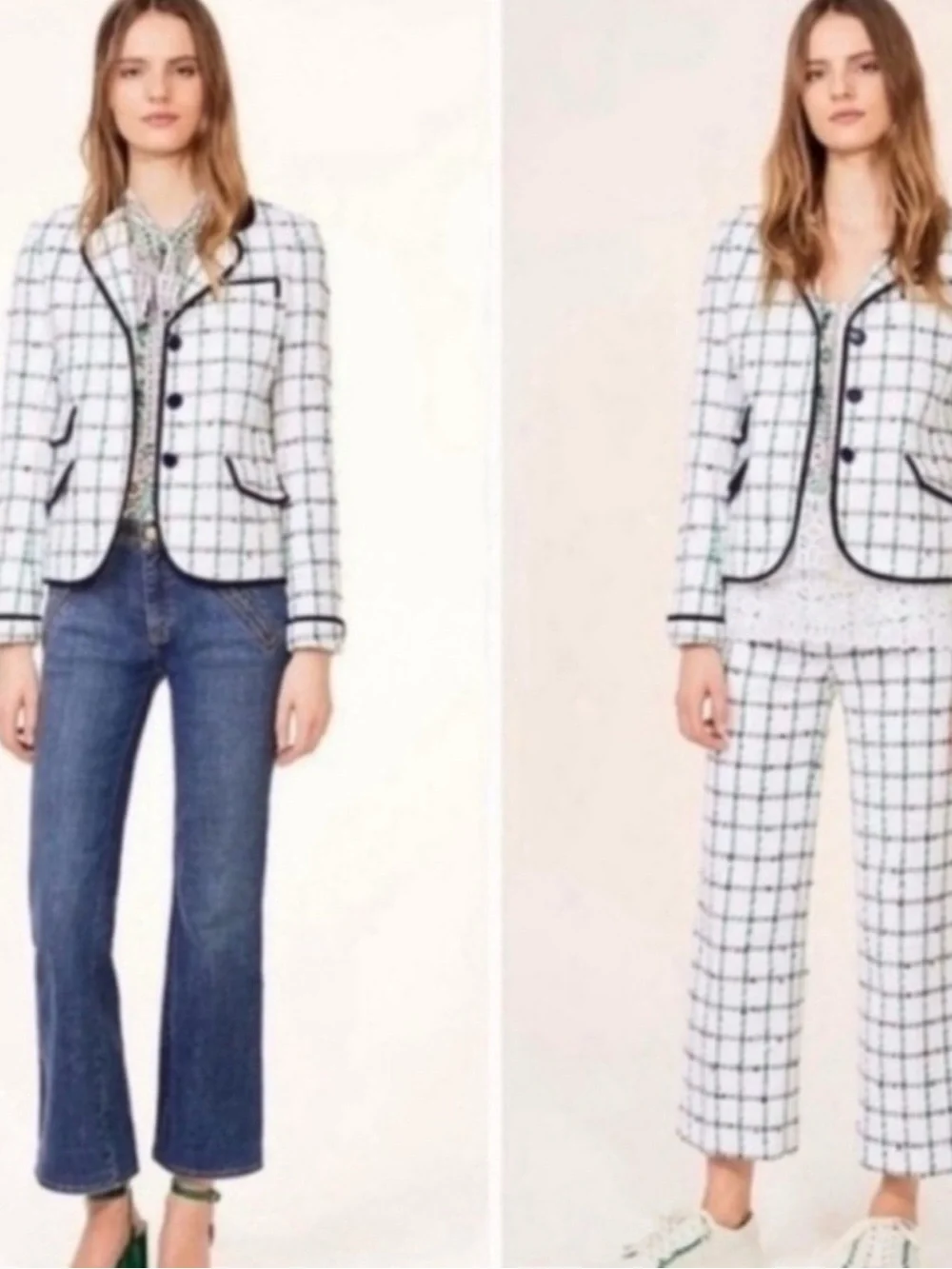 Tory Burch Pocomo Jetty Tweed Check Plaid Blazer